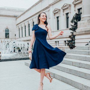 NWT Gal Meets Glam One Shoulder Dress Navy Size 14